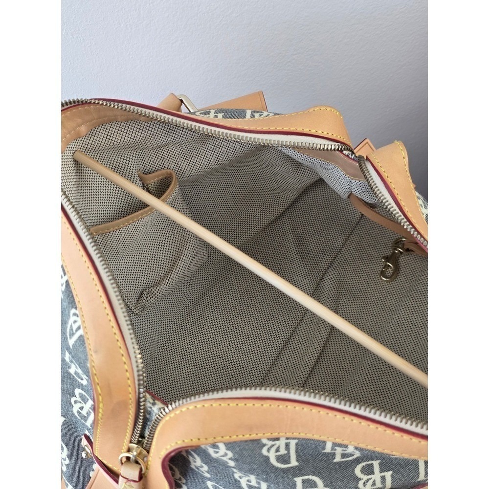 Dooney & Bourke Signature Monogram Canvas Satchel Grey Tan Leather Trim Bag - Picture 15 of 16